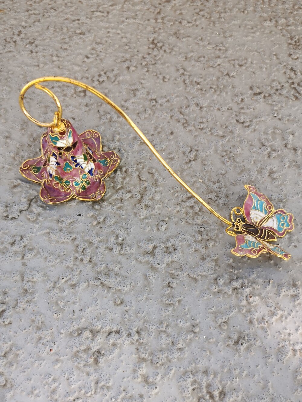 Vintage Cloisonné Floral Bell Butterfly Candle Snuffer